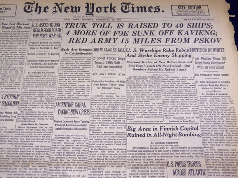 1944 FEBRUARY 28 NEW YORK TIMES - TRUK TOLL IS RAISED TO 40 SHIPS - NT 1842
