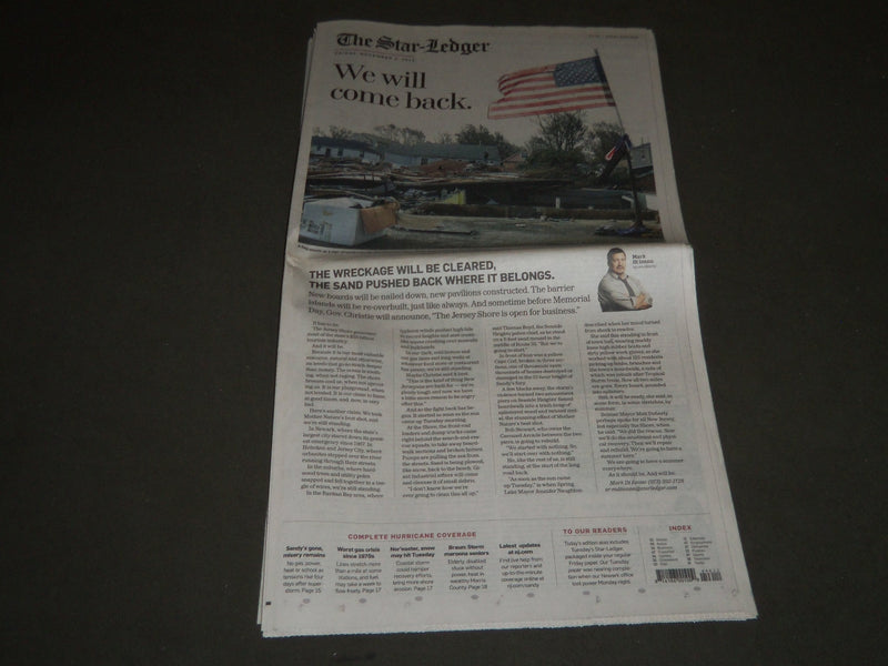 2012 NOVEMBER 2 THE STAR-LEDGER NEWSPAPER - WE WILL COME BACK - NP 2450