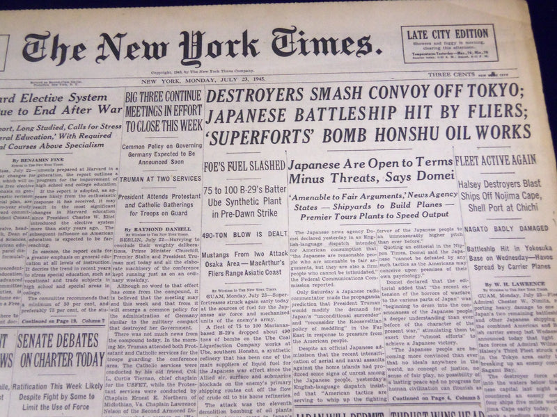 1945 JULY 23 NEW YORK TIMES - DESTROYERS SMASH CONVOY OFF TOKYO - NT 510