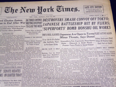 1945 JULY 23 NEW YORK TIMES - DESTROYERS SMASH CONVOY OFF TOKYO - NT 510