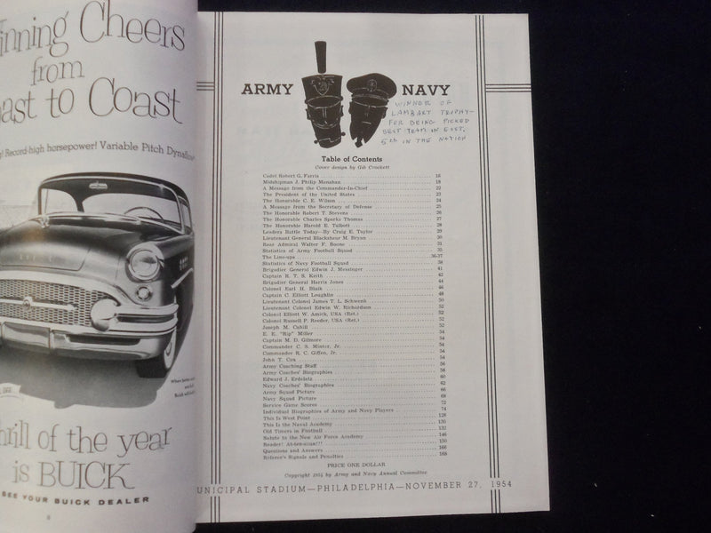 1954 NOVEMBER 27 ARMY-NAVY FOOTBALL PROGRAM-MUNICIPAL STADIUM PHILADELPHIA-K 124