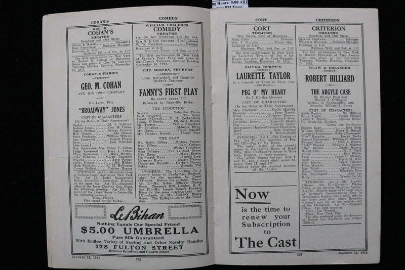 1913 JANUARY 11 THE CAST NEW YORK AMUSEMENT GUIDE - VIRGINIA HARNED - K 2753