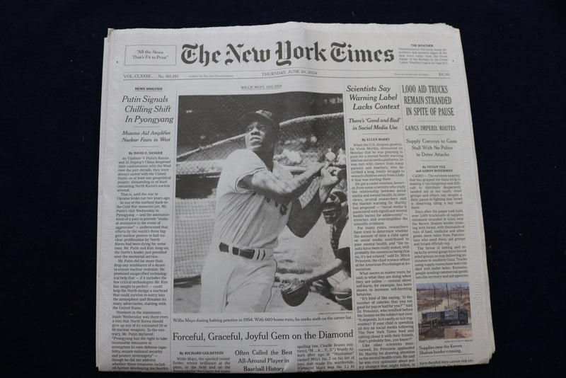 2024 JUNE 20 NEW YORK TIMES - WILLIE MAYS DIED 1931-2024