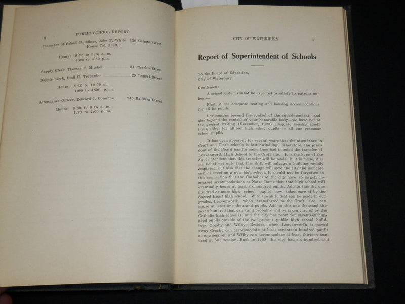 1928 WATERBURY BOARD OF EDUCATION ANNUAL REPORT BOOK - KD 6381