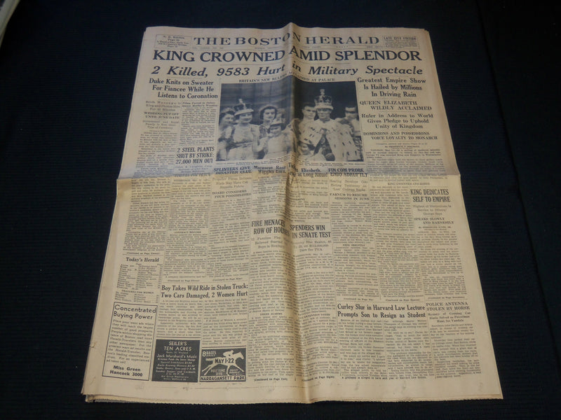 1937 MAY 13 BOSTON HERALD NEWSPAPER - KING CROWNED AMID SPLENDOR - NP 4251U
