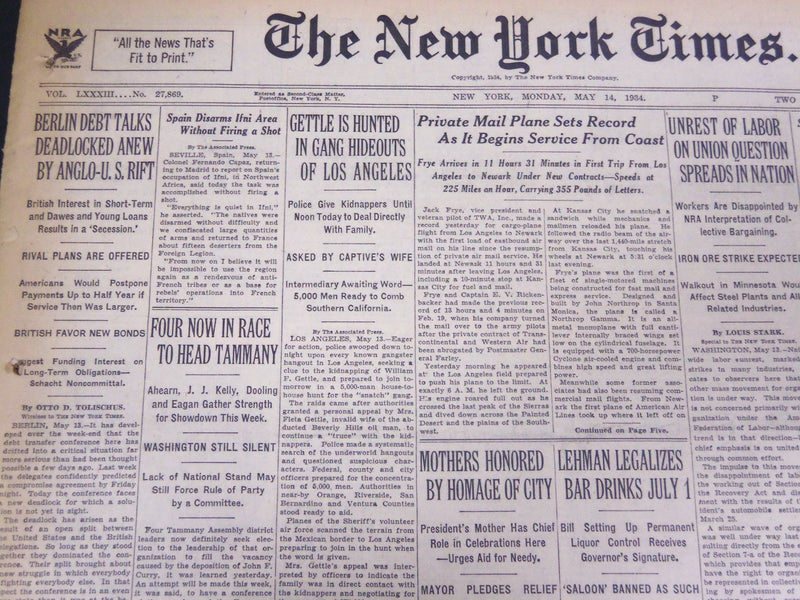 1930 MAY 14 NEW YORK TIMES - GETTLE HUNTED IN GANG HIDEOUTS - NT 4197