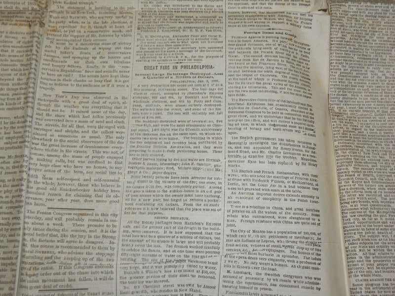 1866 JANUARY 3 THE NEW YORK WORLD - SEC. SEWARD - PHILADELPHIA FIRE - NP 5231
