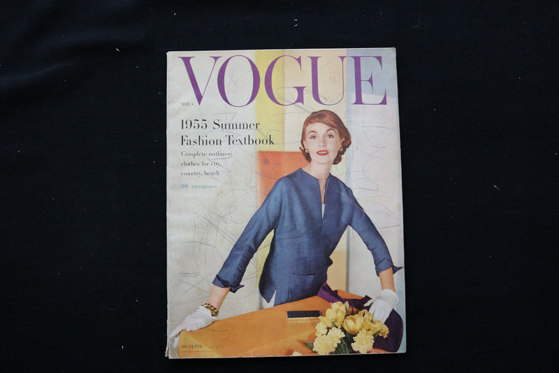 1955 MAY 1 VOGUE MAGAZINE - SUMMER FASHION TEXTBOOK COVER - E 10802