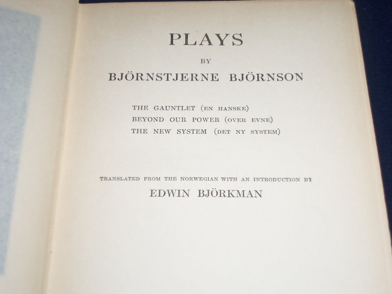 1914-1916 PLAYS BOOK BY BJORNSTJERNE BJORNSON - FIRST & SECOND SERIES - KD 2172