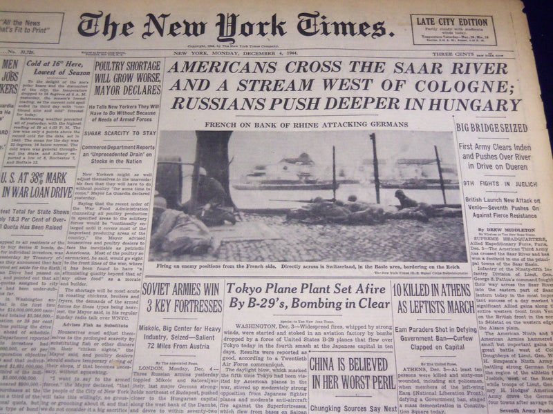 1944 DECEMBER 4 NEW YORK TIMES - AMERICANS CROSS SAAR RIVER - NT 3722