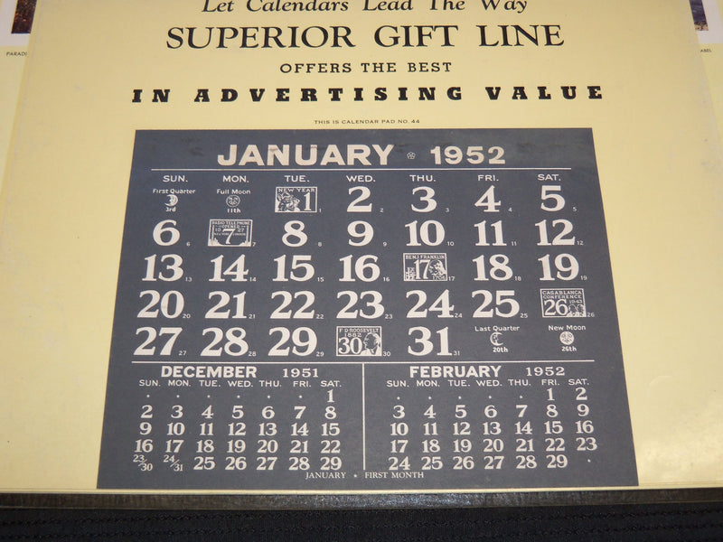 1952 SUPERIOR GIFT LINE HANGERS CALENDAR SALESMAN SAMPLE SHEETS BOOK - C 2