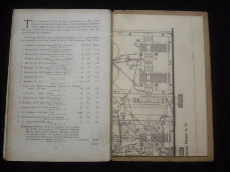 1926 HOW TO BUILD THE HAMMARLUND ROBERTS HI-Q RECEIVER SOFTCOVER MANUAL - J 9835