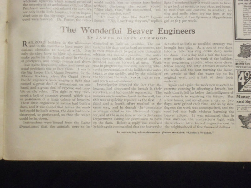 1913 JANUARY 30 LESLIE'S WEEKLY MAGAZINE - DANGER - CURWOOD - ST 6076