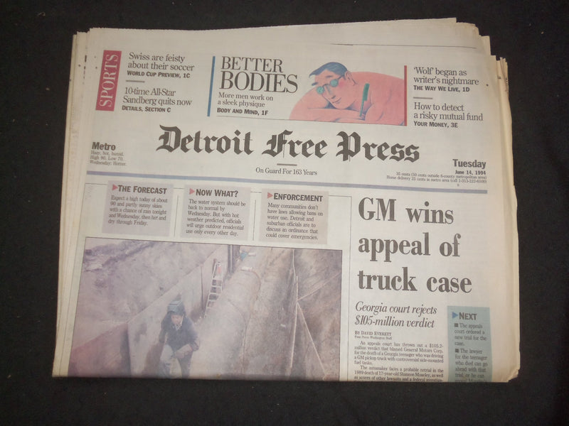 1994 JUNE 14 DETROIT FREE PRESS NEWSPAPER-GM WINS APPEAL OF TRUCK CASE- NP 7693