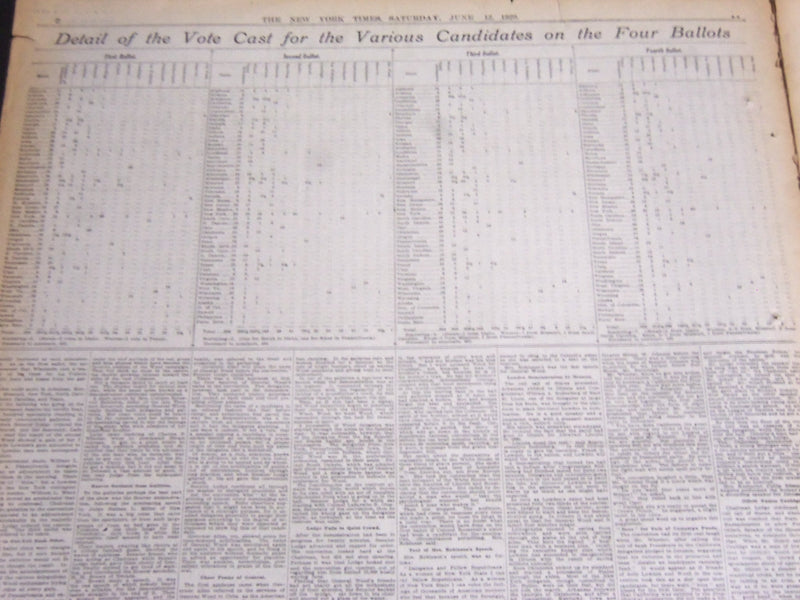 1920 JUNE 12 NEW YORK TIMES - FOUR BALLOTS NO NOMINATION WOOD LEADS - NT 6946