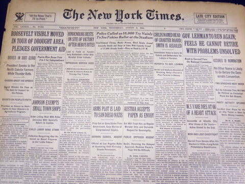 1934 AUGUST 8 NEW YORK TIMES - HINDENBURG RESTS ON SITE OF VICTORY - NT 1602
