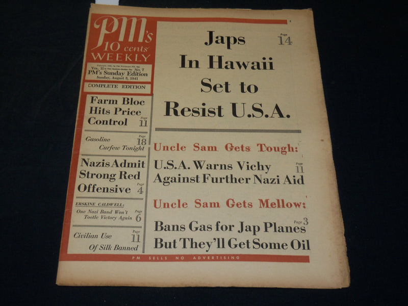 1941 AUGUST 3 PM'S WEEKLY NEWSPAPER - JAPS IN HAWAII TO RESIST U. S. A - NP 4928