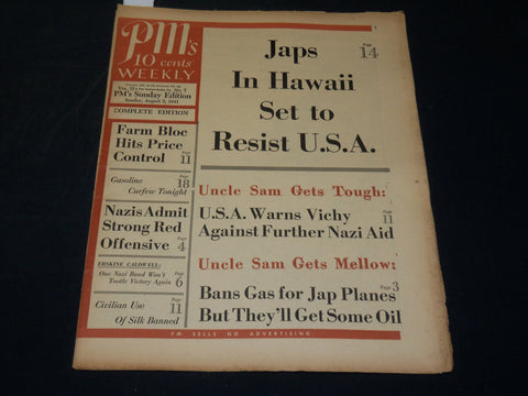1941 AUGUST 3 PM'S WEEKLY NEWSPAPER - JAPS IN HAWAII TO RESIST U. S. A - NP 4928