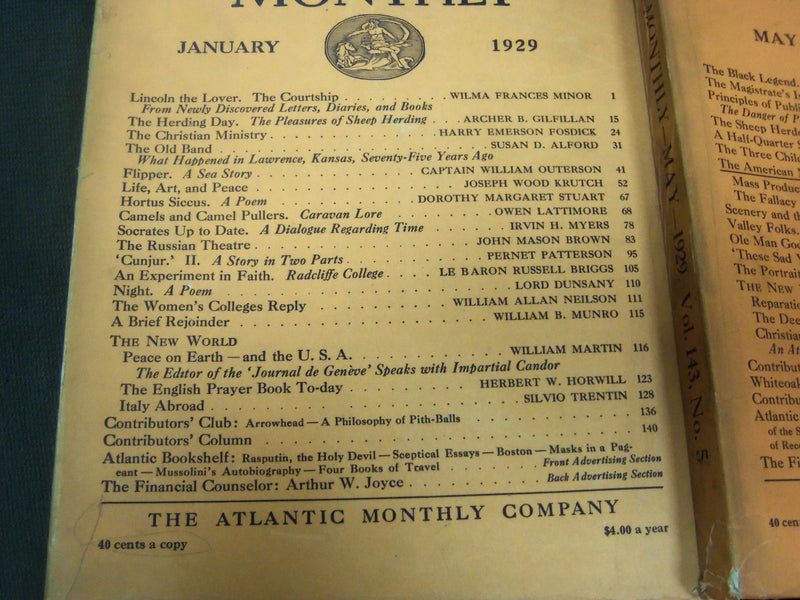 1929 THE ATLANTIC MONTHLY MAGAZINE LOT 9 ISSUES - STORIES & ARTICLES - WR 341F