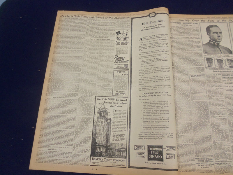 1919 MAY 19 NEW YORK TIMES - HAWKER IN BIPLANCE CROSSING THE OCEAN - NT 9252