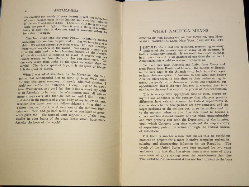1920'S WOODROW WILSON FRANKLIN K. LANE & ROOSEVELT ON AMERICANISM BOOK - J 7988