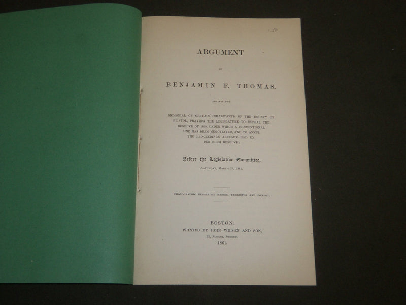 1861 BENJAMIN F. THOMAS ARGUMENT BOOK - LEGISLATIVE COMMITTEE - BRISTOL - J 4683
