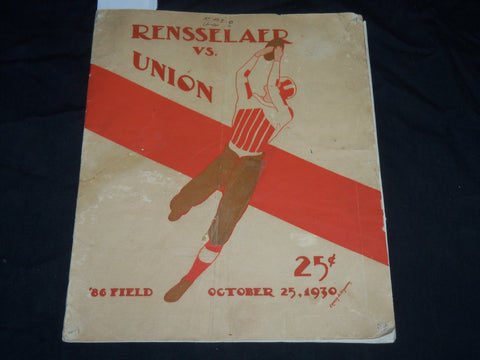 1930 OCTOBER 25 RENSSELAER VS. UNION FOOTBALL PROGRAM - NICE PHOTOS - J 5750