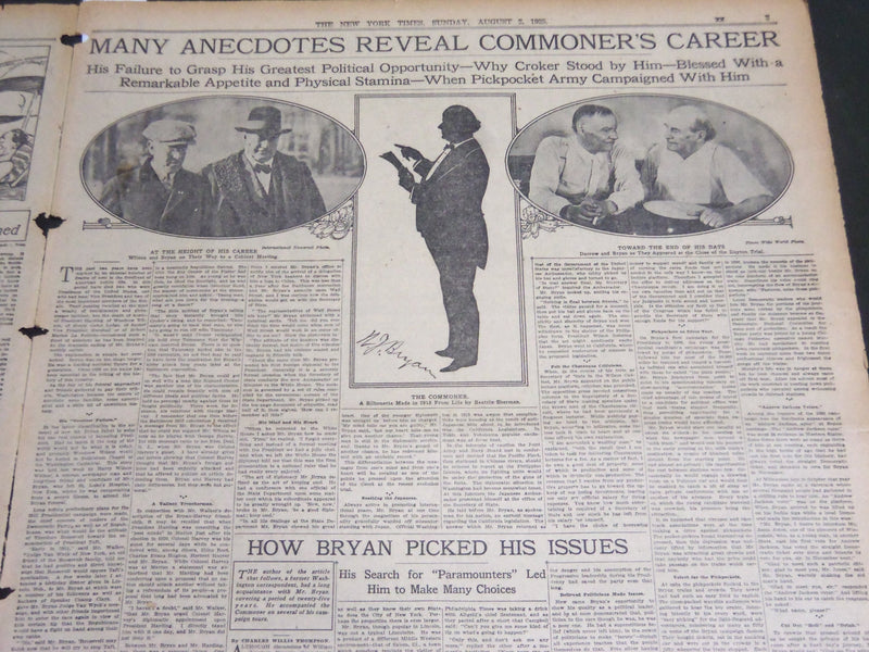 1925 AUG 2 NY TIMES SPECIAL SECTION FIVE VIVID CHAPTERS IN BRYAN'S LIFE- NT 7065