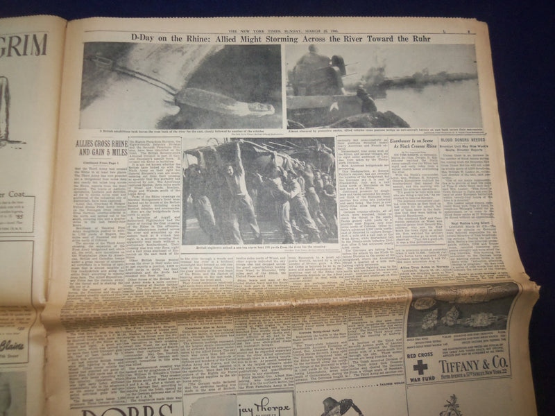 1945 MARCH 25 NEW YORK TIMES - ALLIES STORM ACROSS RHINE AT 4 POINTS - NP 6676