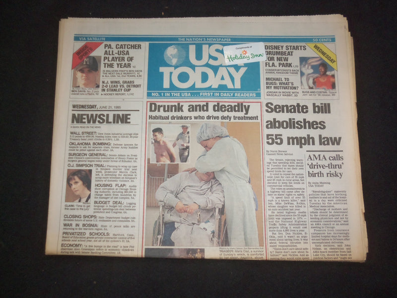 1995 JUNE 21 USA TODAY NEWSPAPER - SENATE BILL ABOLISHES 55 MPH LAW - NP 7801