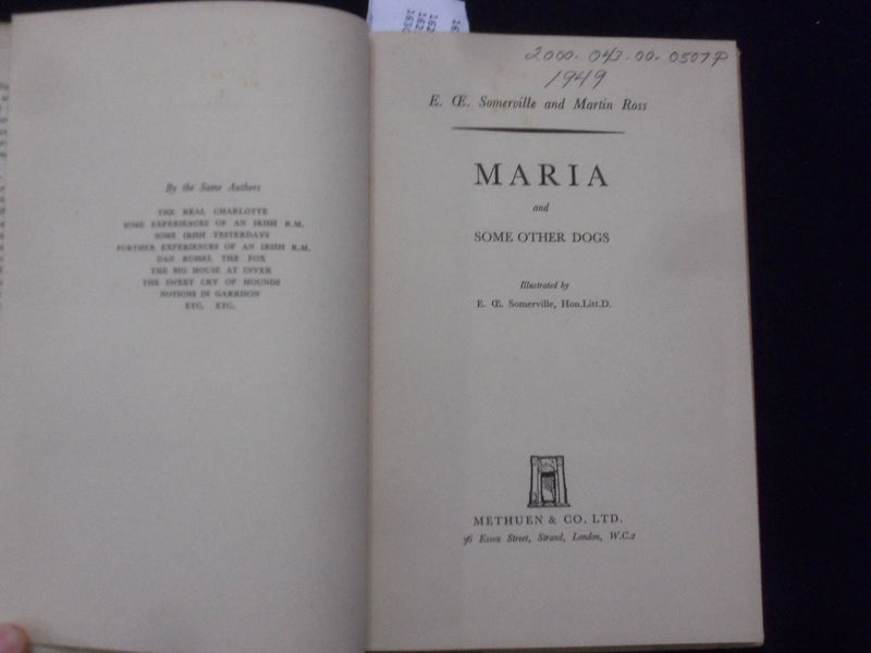 1949 MARIA AND SOME OTHER DOGS HARDCOVER BOOK BY SOMERVILLE & ROSS - KD 8742