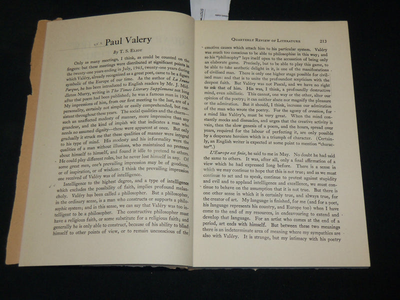 1947 QUARTERLY REVIEW OF LITERATURE MAGAZINE - PAUL VALERY - POETRY - J 6103