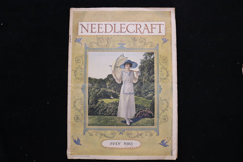 1919 JULY NEEDLECRAFT MAGAZINE - LADY WITH UMBRELLA COVER - E 9954