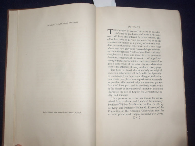 1914 THE HISTORY OF BROWN UNIVERSITY HARDCOVER BOOK BY WALTER BRONSON - KD 9081