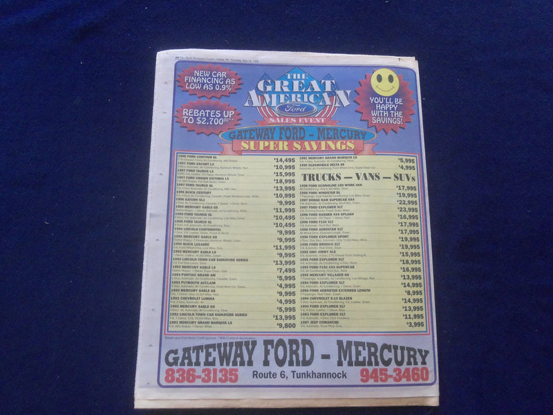 1998 MAY 28 THE BACK MOUNTAIN LEADER NEWSPAPER-SHAVERTOWN, PA-A. FELDMAN-NP 6168