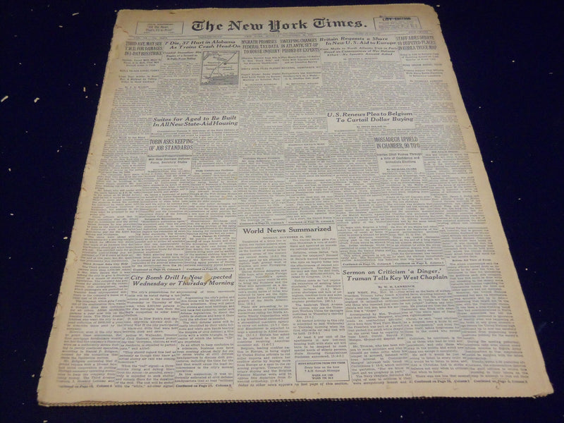 1951 NOV 26 NEW YORK TIMES - 7 DIE, 37 HURT IN ALABAMA TRAIN CRASH - NT 2000