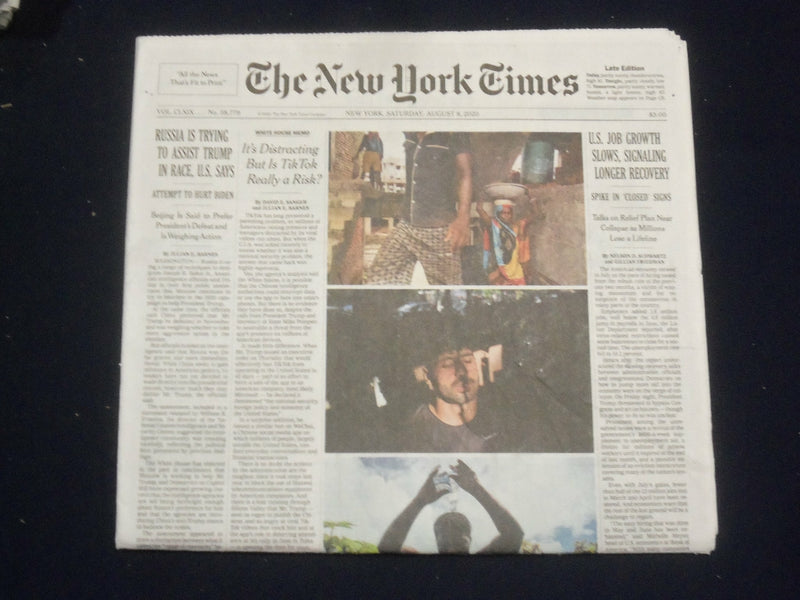 2020 AUGUST 8 NEW YORK TIMES - U.S. JOB GROWTH SLOWS, SIGNALING LONGER RECOVERY