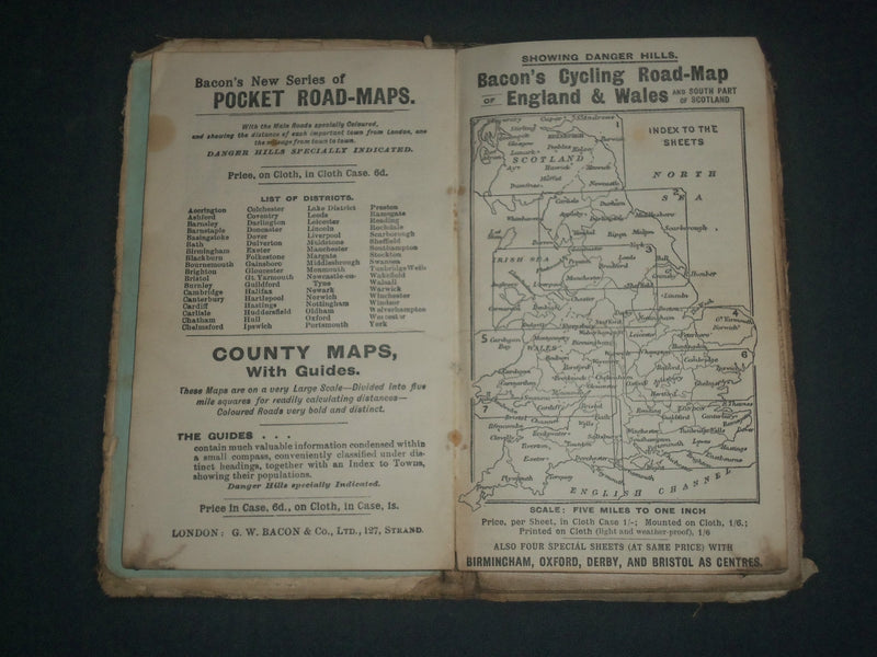 1800'S BACON'S COUNTY OF ESSEX GUIDE WITH LINEN MAP - ENGLAND - J 3974