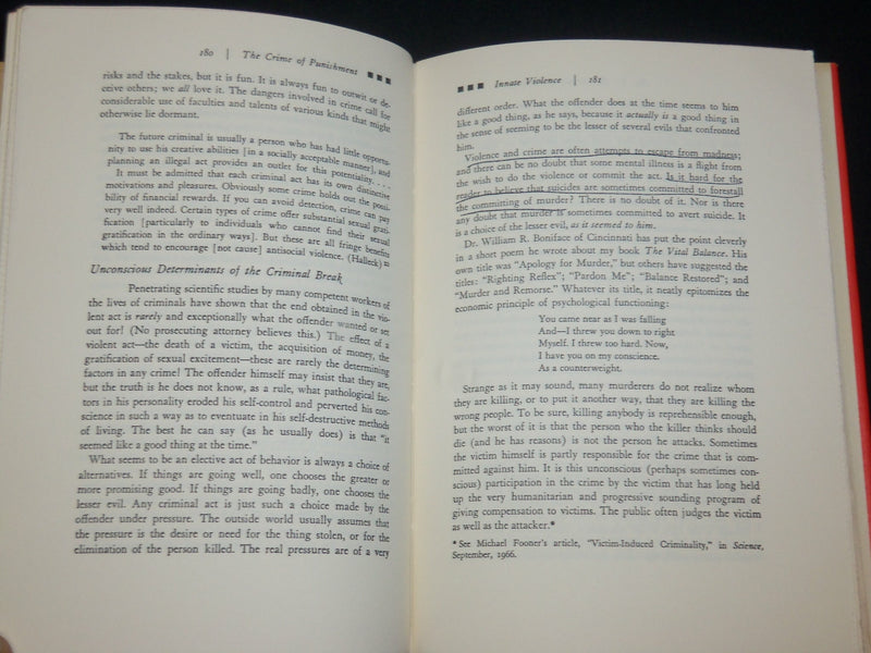 1968 THE CRIME OF PUNISHMENT HARDCOVER BOOK BY KARL MENNINGER M. D- KD 6564