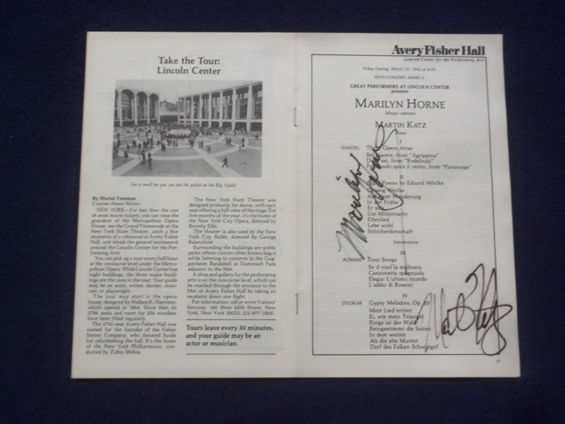 1982 MARCH 19 MARILYN HORNE & MARTIN KATZ SIGNED PROGRAM - AVERY FISHER HALL