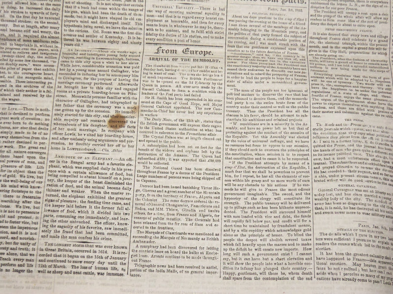 1852 FEBRUARY 7 WEEKLY UNIVERSE NEWSPAPER - NEW YORK - VOL 7 NO. 10 - NP 3879I