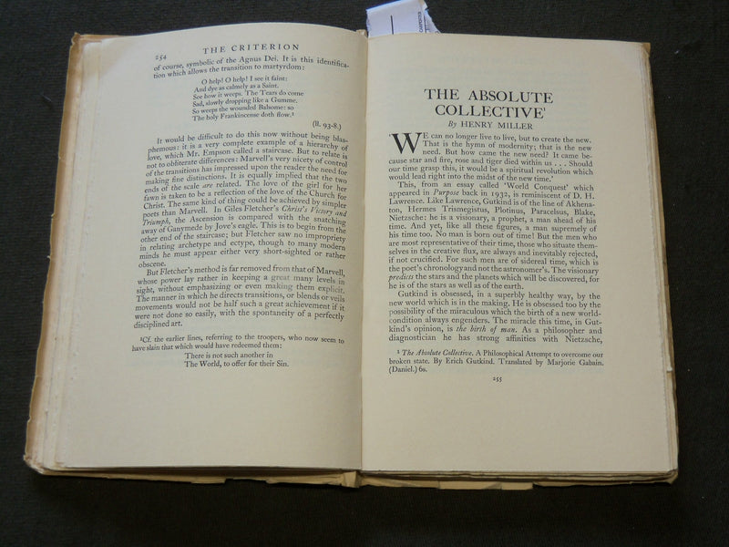 1939 JANUARY THE CRITERION QUARTERLY REVIEW MAGAZINE - POUND - MILLER - J 6159