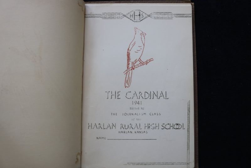 1941 THE CARDINAL HARLAN RURAL HIGH SCHOOL YEARBOOK - HARLAN, KANSAS - YB 3489