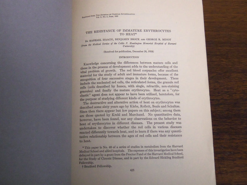 1925 CANCER COMMISSION OF HARVARD UNIVERSITY BULLETIN #185- ERYTHROCYTES- K 1097
