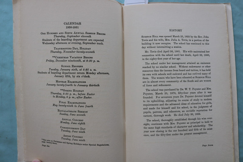 1930-1931 SCIENCE HILL SCHOOL GUIDE - SHELBYVILLE, KY - SOFTCOVER BOOK - K 3292