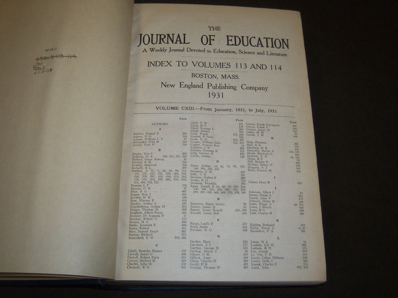 1931 JANUARY-DECEMBER JOURNAL OF EDUCATION BOUND VOLUME - COMPLETE YEAR - R 886