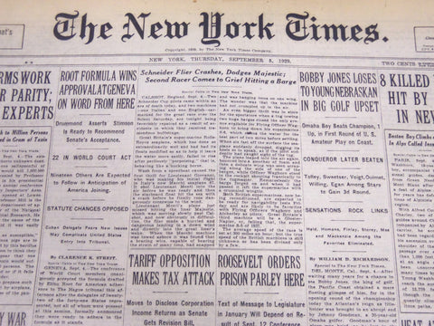 1929 SEPT 5 NEW YORK TIMES - BOBBY JONES LOSES TO YOUNG NEBRASKA - NT 5275