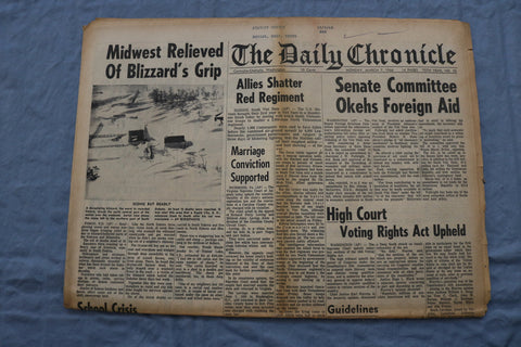 1966 MAR 7 THE DAILY CHRONICLE NEWSPAPER - MIDWEST RELIEVED OF BLIZZARD- NP 8503