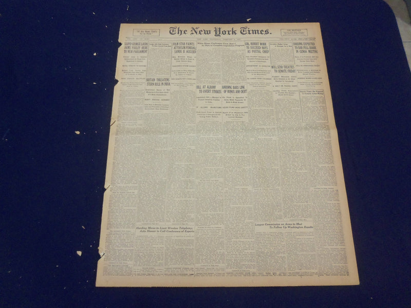 1922 FEBRUARY 8 NEW YORK TIMES - FILM STAR FAINTS AT TAYLOR FUNERAL - NT 9006