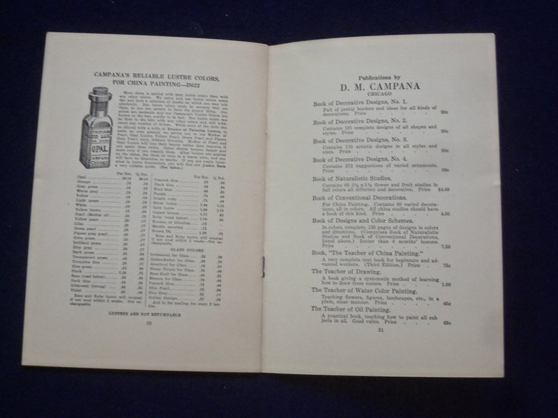1940'S 100 LUSTRE COLORS EFFECTS BY D.M. CAMPANA SOFTCOVER BOOK - J 9611